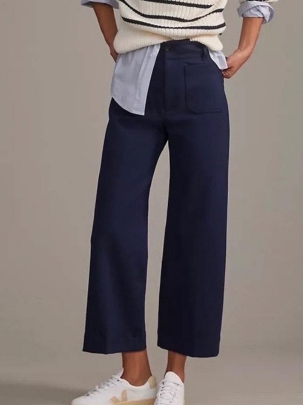 Maeve Navy Wide-Leg Cropped Trousers
